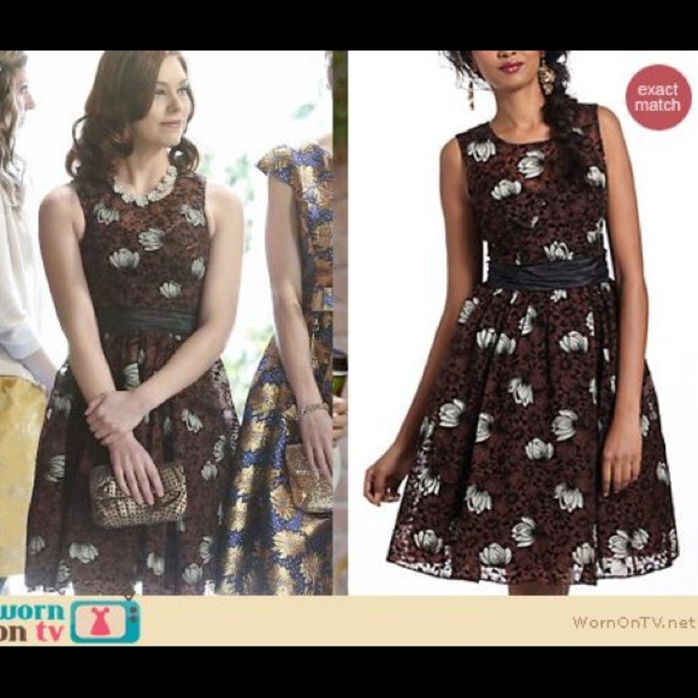 Brown with black velvet floral cocktail dress